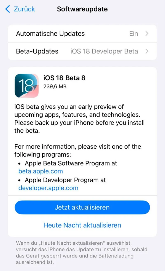 萍乡苹果手机维修分享苹果 iOS / iPadOS 18 开发者预览版 Beta 8 发布 